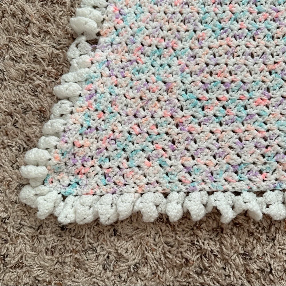 Handmade White & Pastel Crochet Throw Baby Blanket